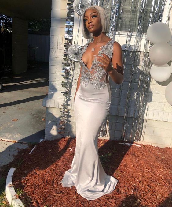 Gray Mermaid Prom Dresses Long Evening Dresses