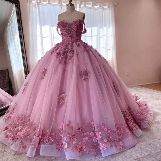 Pink Ball Gown Prom Dresses Long Evening Dresses - VelvetHem