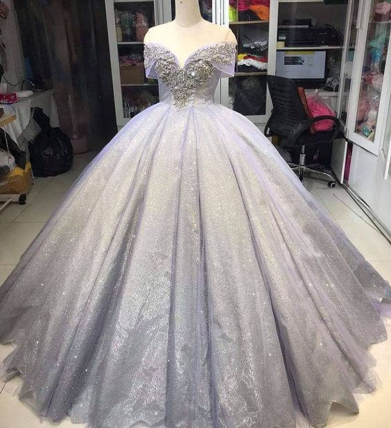 Silver Wedding Dresses Ball Gown Prom Dresses - VelvetHem