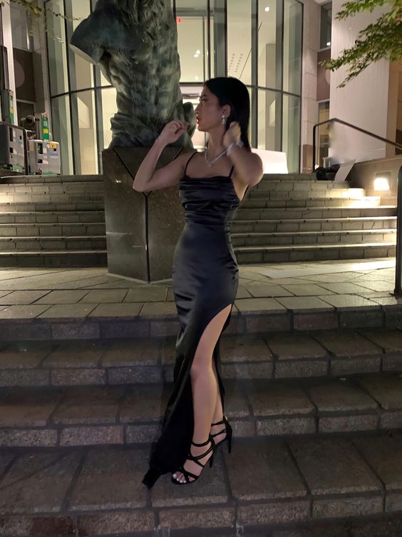 Simple black prom dress with split
