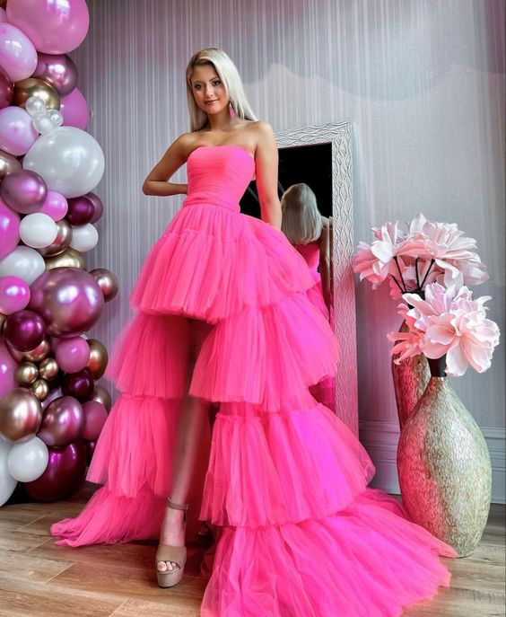 Hot Pink High Low Prom Dress