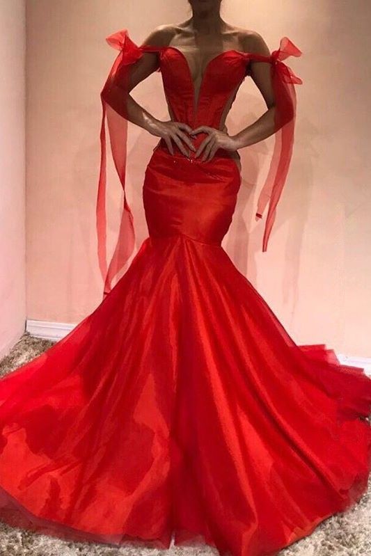 Red Off-the-Shoulder Evening Dress | Mermaid Red Prom Dress Party Gowns