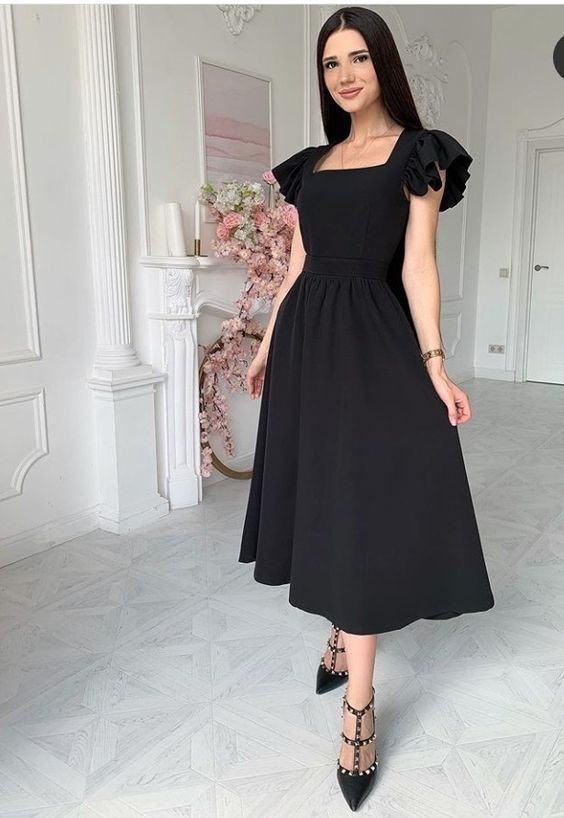 A Line Prom Dress,Black Evening Dress