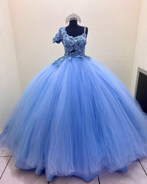 Blue Ball Gown Prom Dresses Long Evening Dresses