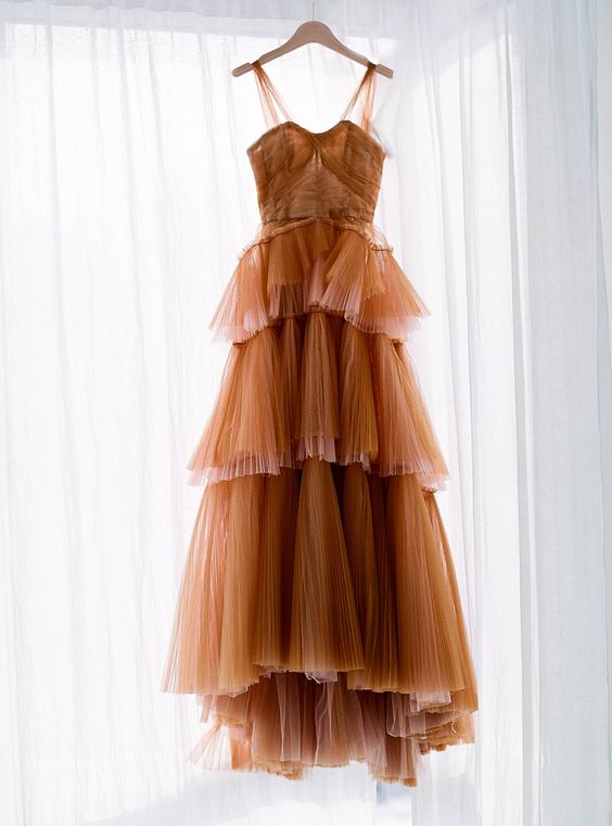 Brown tulle long prom dress, evening dress - FashionDia