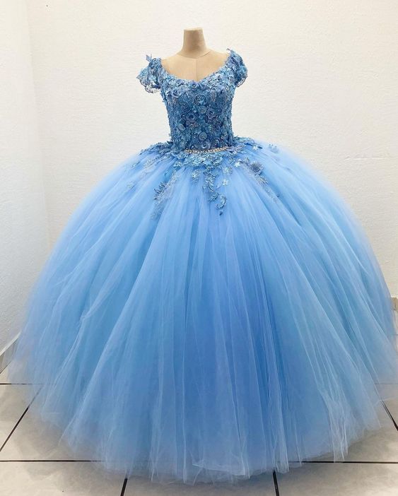 Blue Ball Gown Prom Dresses Long Evening Dresses