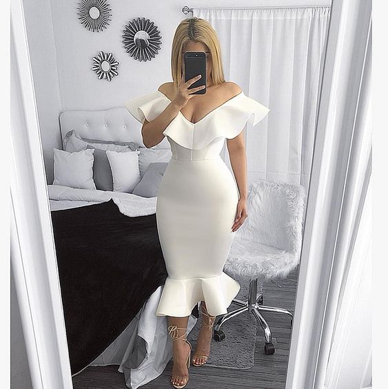 White prom dresses long evening dress