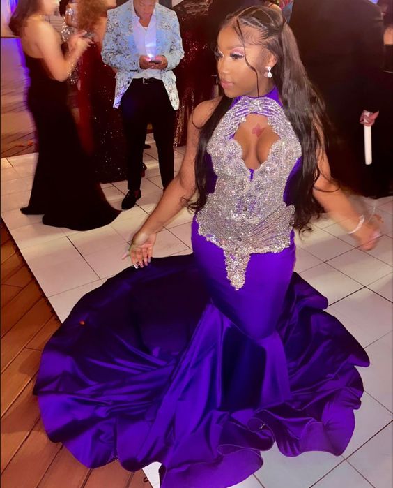 Sexy Long Purple Mermaid Evening Dress Prom Gown