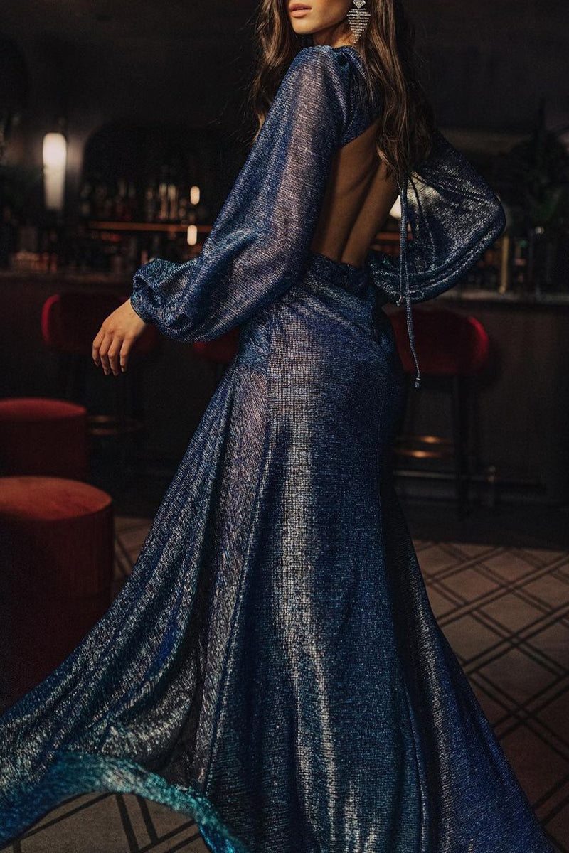 Elegant Formal Solid Sequined V Neck Evening Dress Dresses - View 3 | VelvetHem
