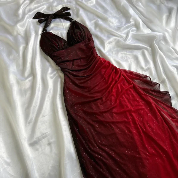 Charming Halter Ombre Red Chiffon Long Prom Dress Party Evening Gown - FashionDia