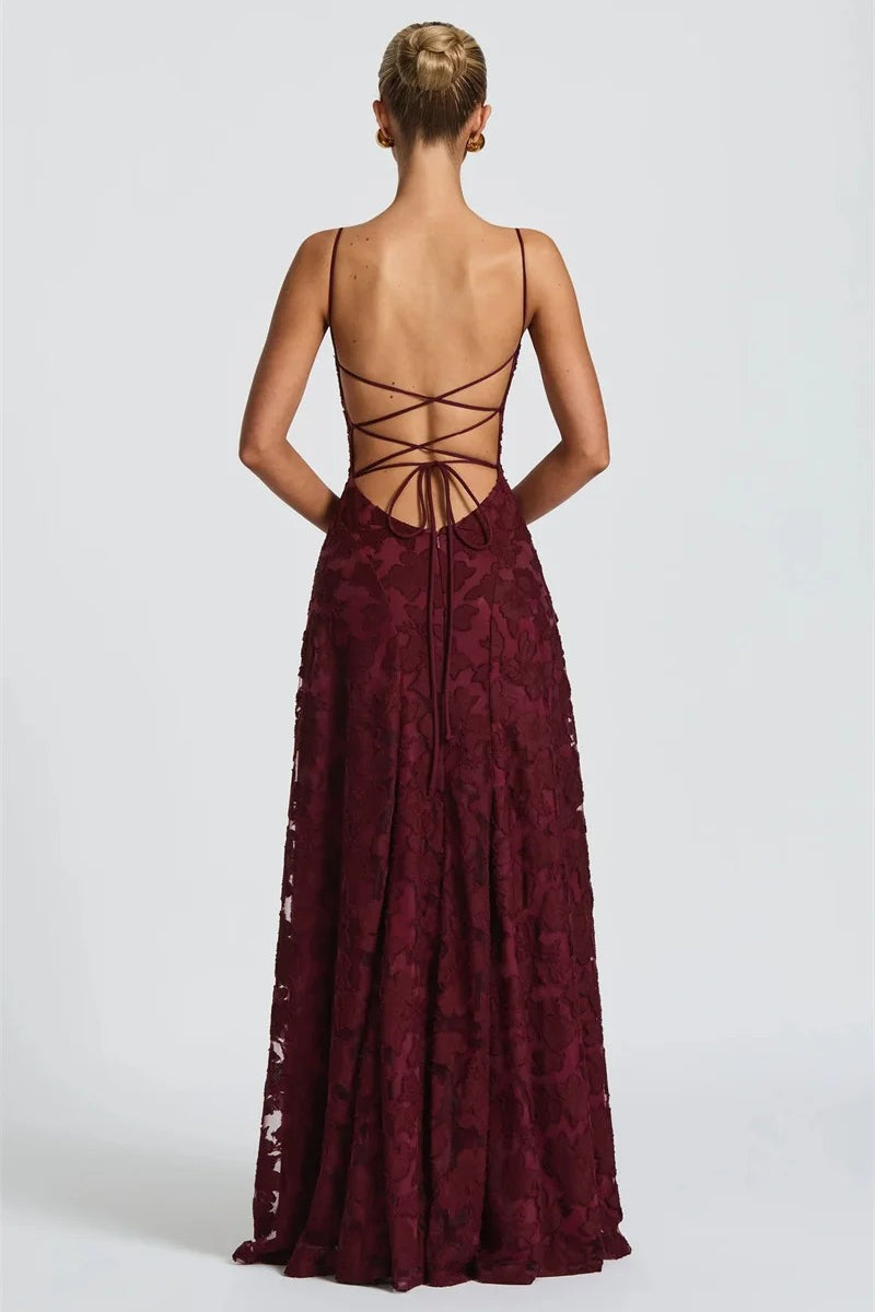 Lace-Up Backless Maxi Dress - View 3 | FashionDia