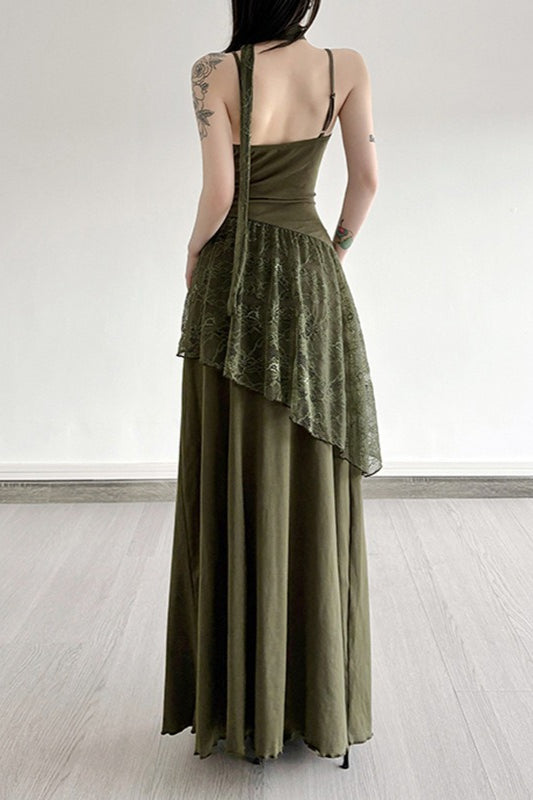 Lace Trim Sheer Waist Tie Cami Maxi Lace Dress - View 4 | VelvetHem