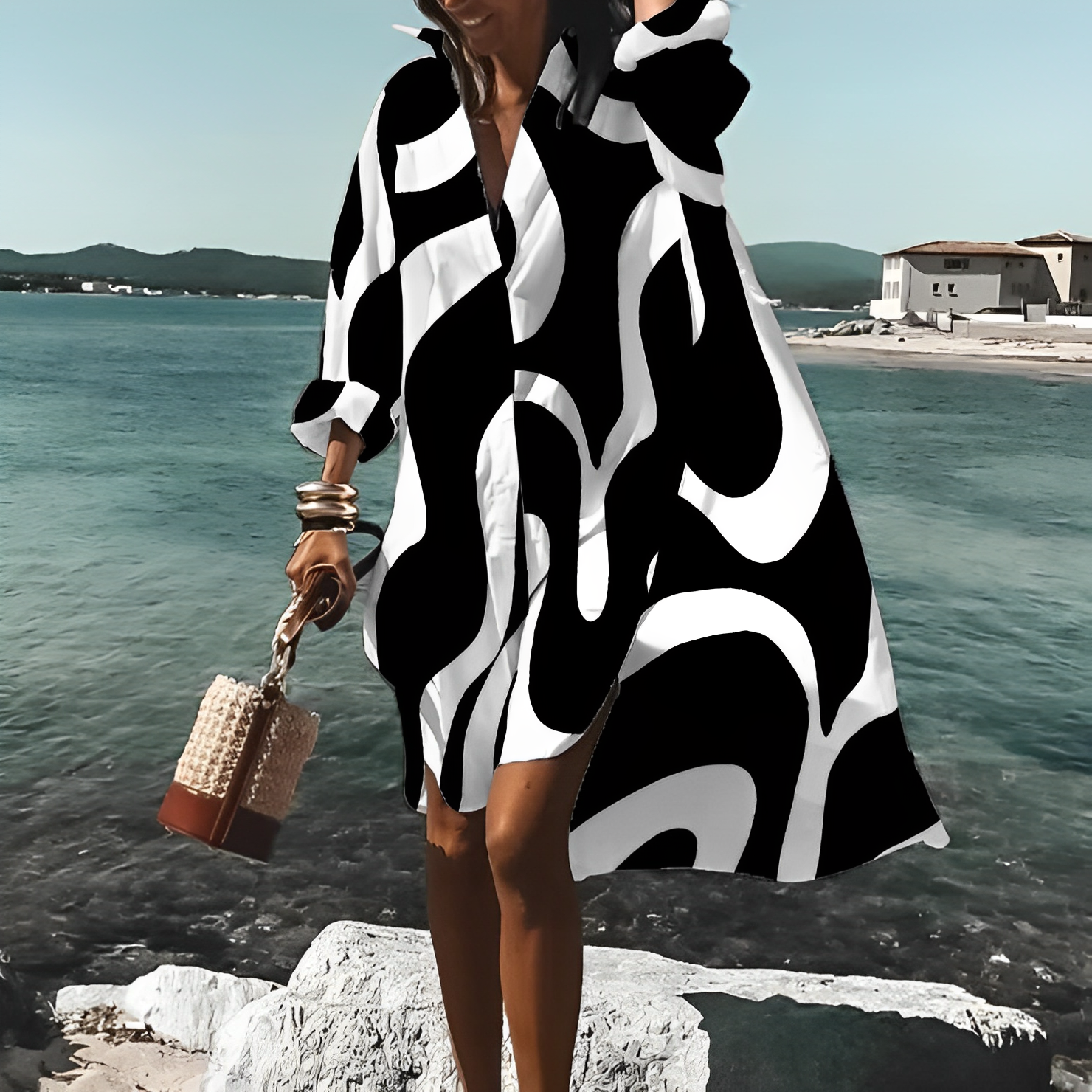 Lana Elevated Knee Length Dress with Unique Print Occasion Wear