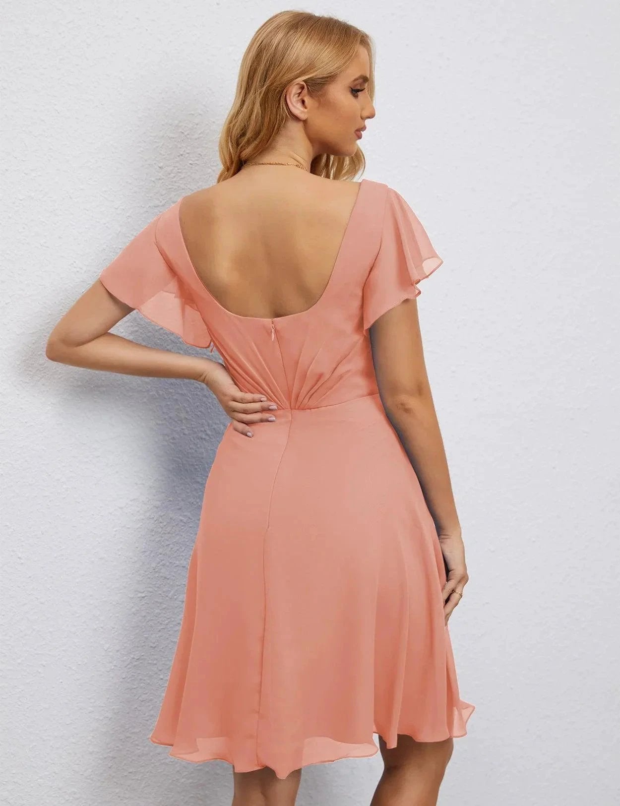 ZapDress U Back Homecoming Dress Formal Prom Dress Knee Length Short Sleeves Cocktail Party Dress 28077 (ZD16953)