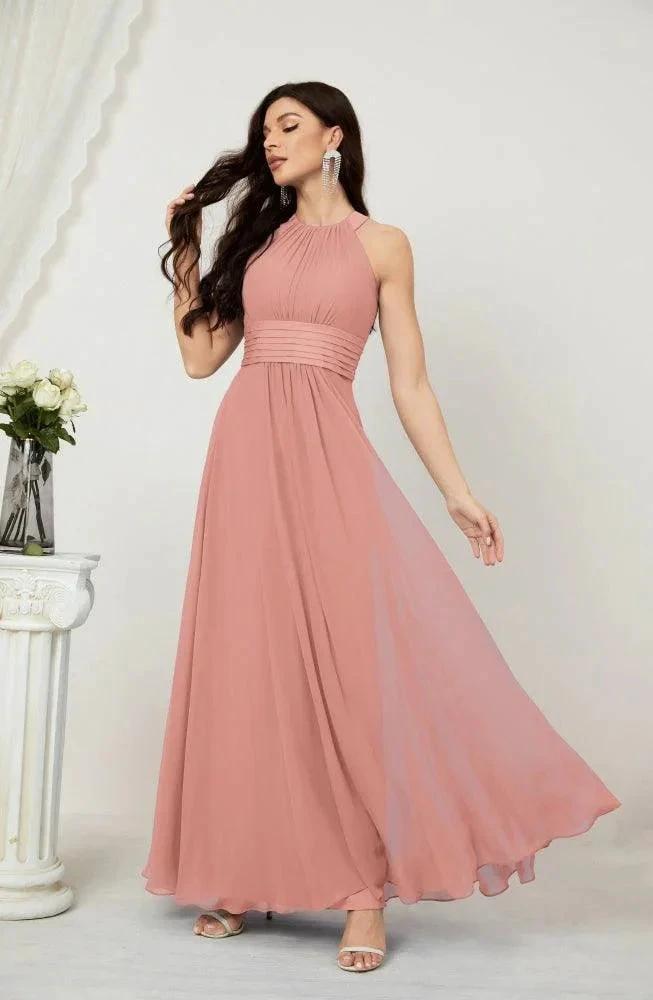 Numbersea Formal Party Gown Dress Chiffon Halter Long Sleeveless Bridesmaid Dresses 2802 by numbersea