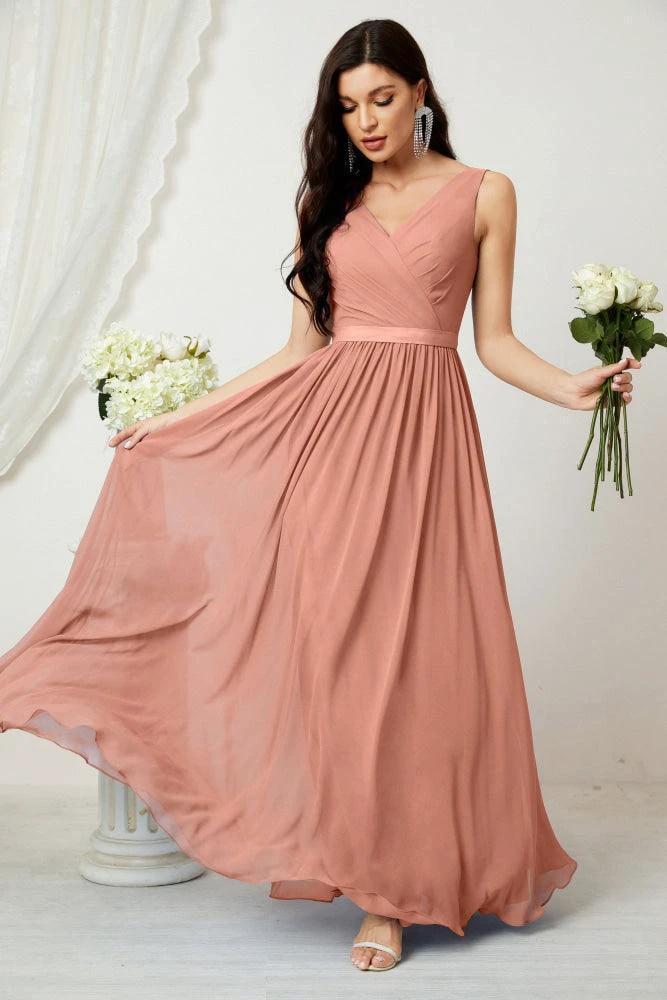 Women's Chiffon Long Bridesmaid Dresses A line Sleeveless Formal Prom Gown for Evening Party Homecoming Dresses 2808 by numbersea