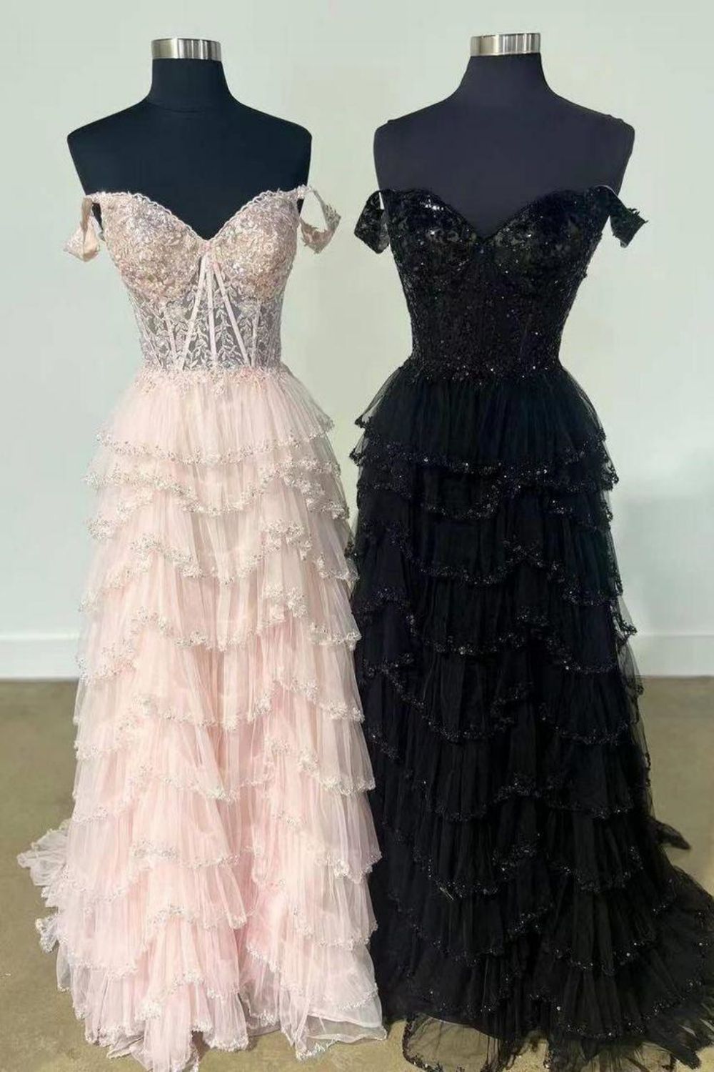 Elegant A Line Off the Shoulder Corset Light Champagne Corset Prom Dress with Lace Ruffles - View 4 | FashionDia