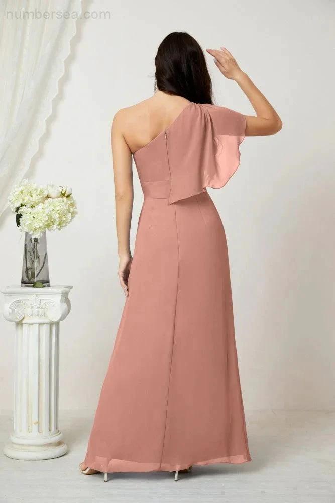 ZapDress Chiffon Ruffled One Shoulder Long Bridesmaid Dresses A-line Formal Evening Gown Side Split 2809 (ZD17049)