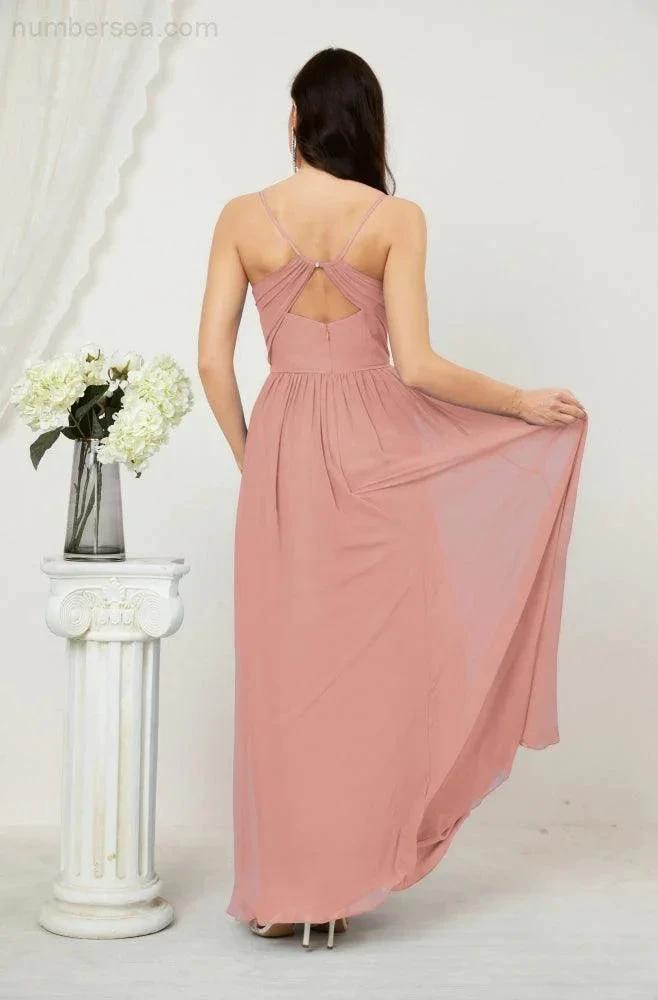 ZapDress Neck Bridesmaid Dresses Chiffon Long Spaghetti A-line Formal Prom Gown for Wedding Party Evening 2801 (ZD16961)