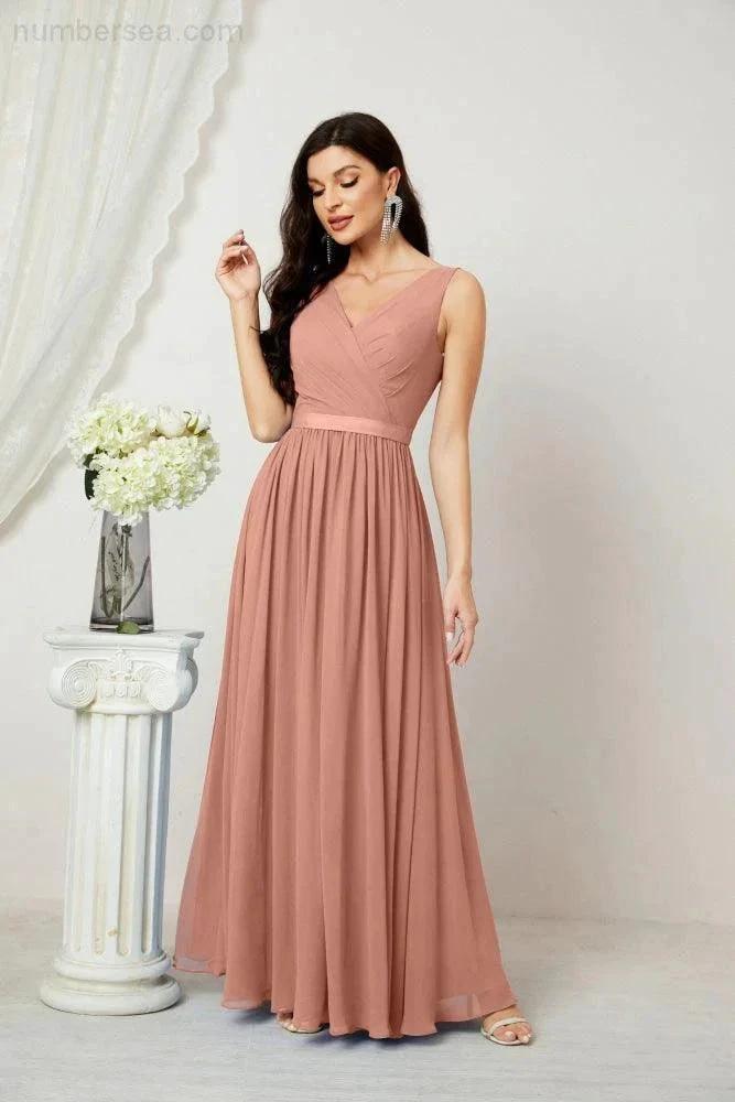 Women's Chiffon Long Bridesmaid Dresses A line Sleeveless Formal Prom Gown for Evening Party Homecoming Dresses 2808 (ZD16947)