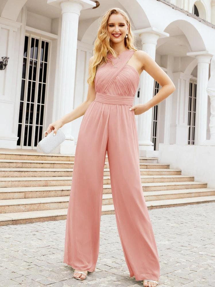 Numbersea Crisscross Neck Jumpsuit Formal Evening Dress Long Bridesmaid Dresses Bell-bottomed Pants 28033 by numbersea