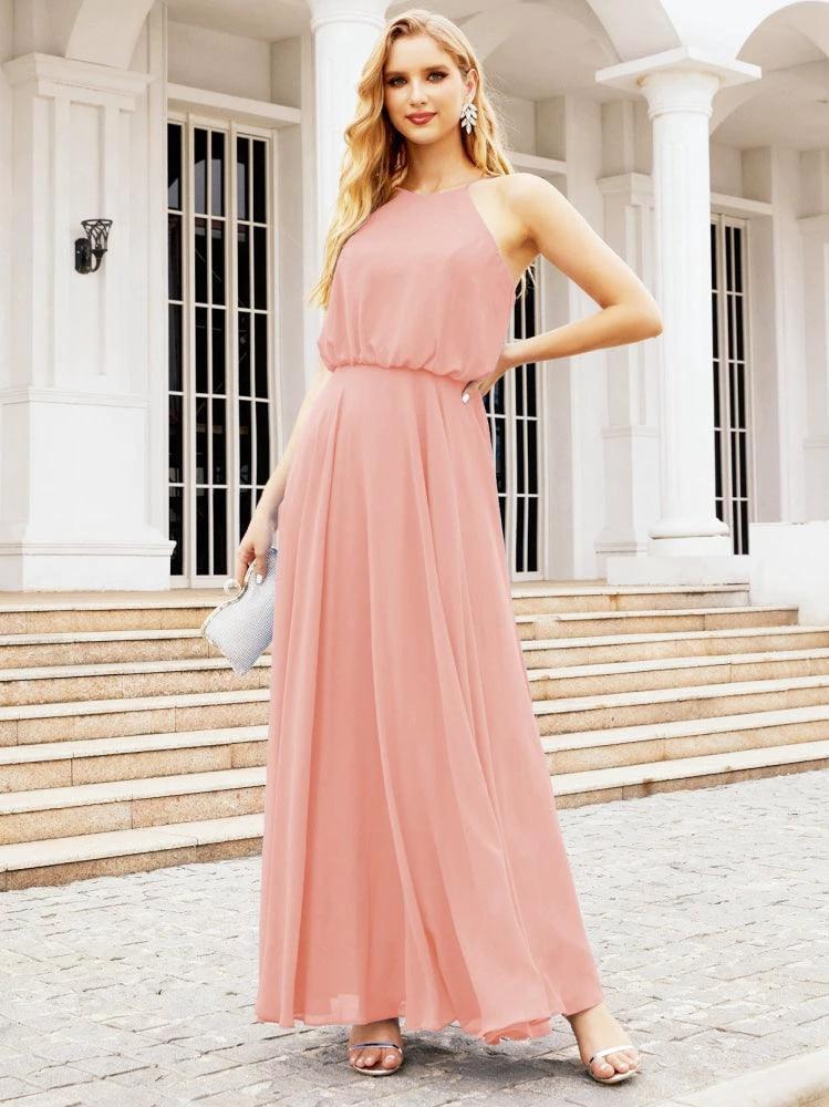 Numbersea Halter Long Bridesmaid Dresses Formal A line Juniors Dress 28029 by numbersea