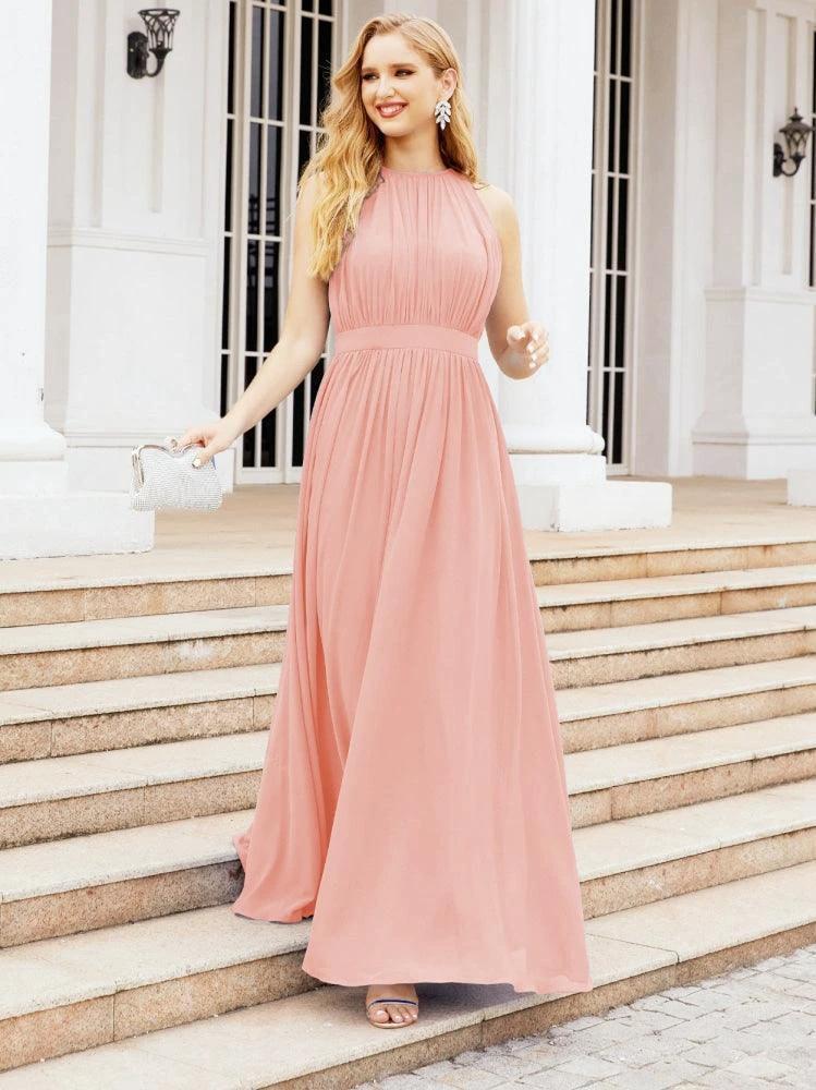 Numbersea Halter Bridesmaid Dress Empire Waist Formal Evening Prom Gown for Mother of The Bride 28030 by numbersea