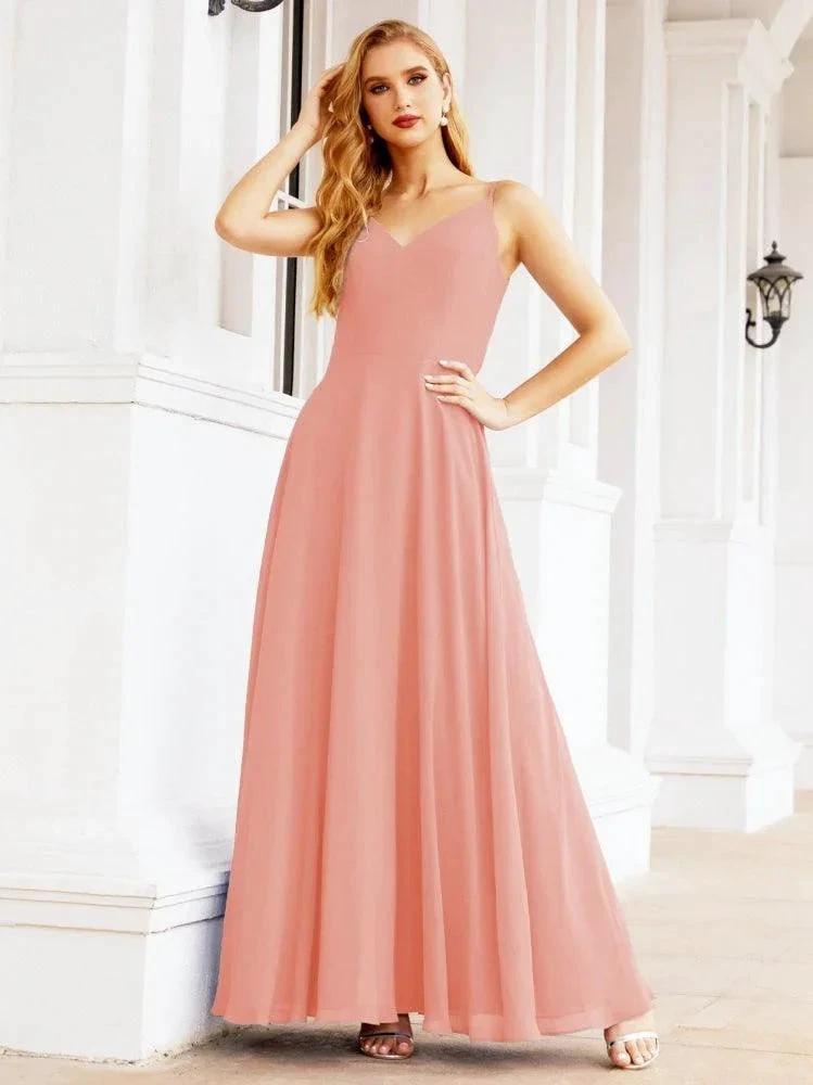 Numbersea Spaghetti Strap Bridesmaid Dresses V Neck Butterfly Back Fromal Evening Party Prom Gown 28036 by numbersea