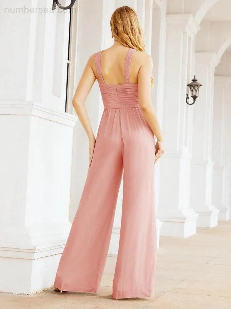 ZapDress Crisscross Neck Jumpsuit Formal Evening Dress Long Bridesmaid Dresses Bell-bottomed Pants 28033 (ZD17024)