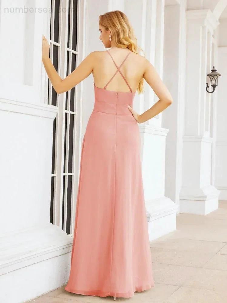 ZapDress Halter Bridesmaid Dresses with Pockets Sleeveless Formal Evening Party Prom Gowns 28055 (ZD17039)