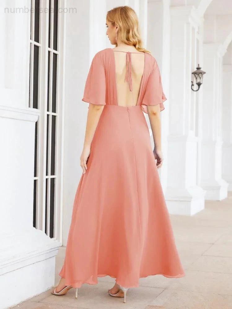 ZapDress V-Neck Bridesmaid Dress Chiffon Long Open Back Formal Dresses for Women Party Evening 28067 (ZD17046)