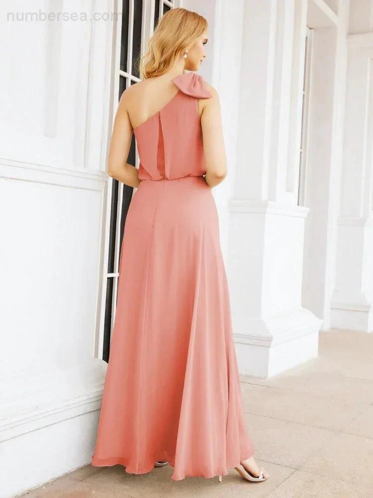 ZapDress Chiffon Ruffled One Shoulder Sleeveless Long Bride Dresses A-line Formal Evening Gown Side Split 28057 (ZD17041)