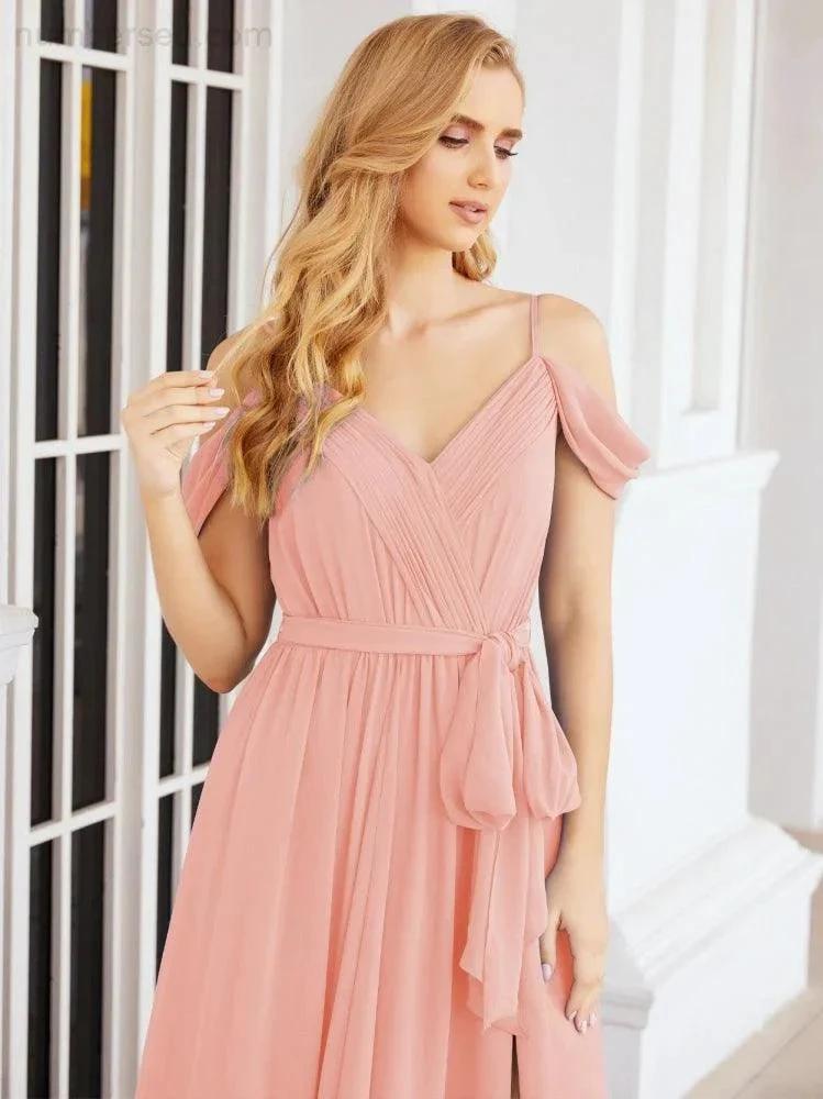 ZapDress Off The Shoulder Chiffon Bridesmaid Dress Long Formal Graduation Gown with Cowl Back 28069 (ZD17004)