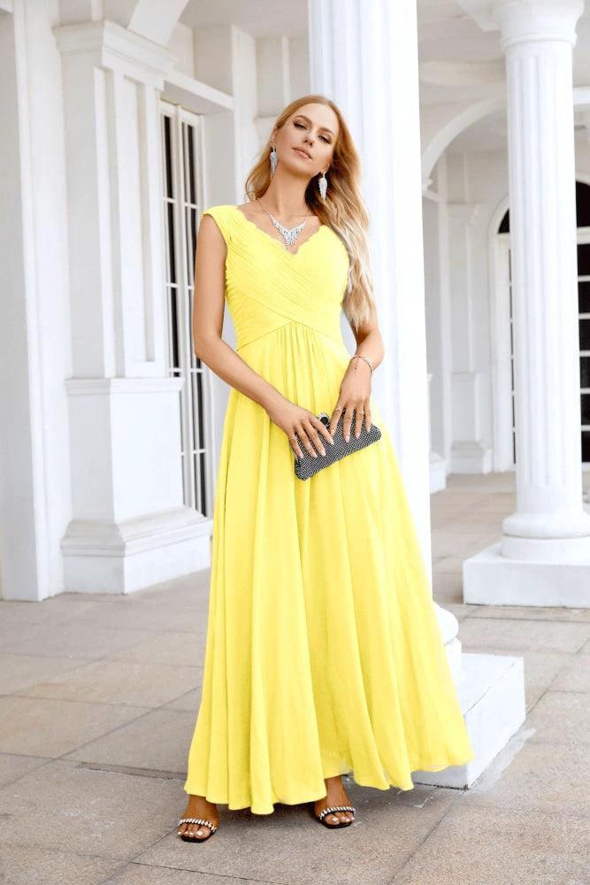 Ladies Chiffon V Neck Sleeveless Floor Length Bridesmaid Evening Dress Wedding Party Evening Dress 28126 by numbersea