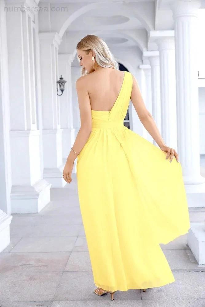 Ladies Chiffon One Shoulder Bridesmaid Evening Dress Wedding Party Evening Dress 28133 (ZD17003)