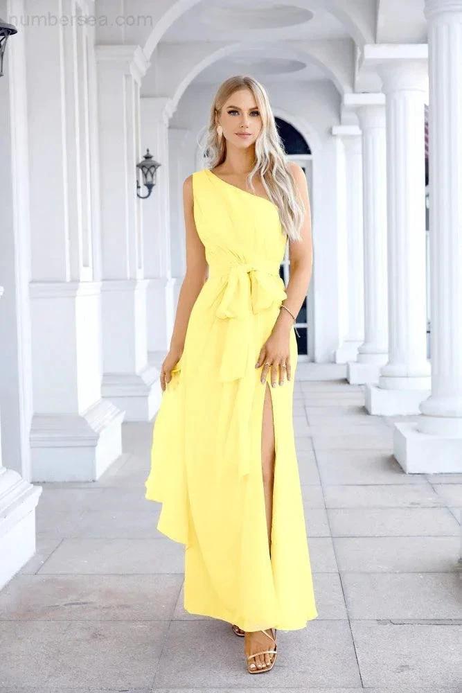 Ladies Chiffon One Shoulder Bridesmaid Evening Dress Wedding Party Evening Dress 28133 (ZD17003)