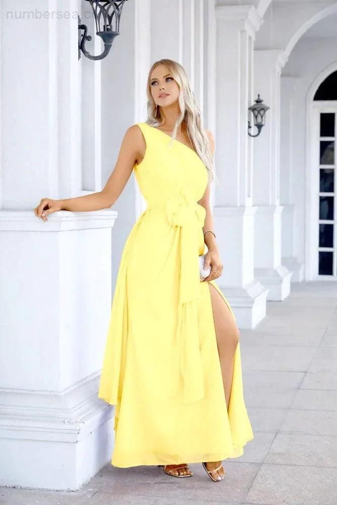 Ladies Chiffon One Shoulder Bridesmaid Evening Dress Wedding Party Evening Dress 28133 (ZD17003)