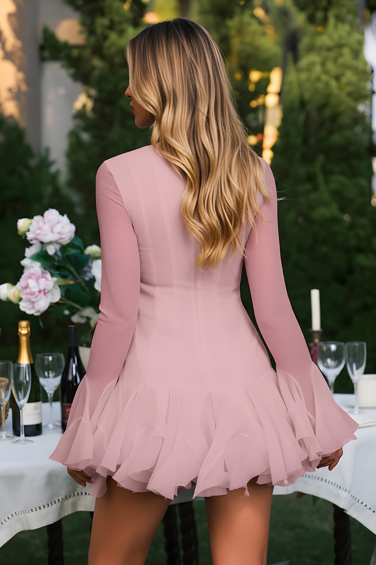 Chic Button Front Ruffled Flared Sleeve Mini Skater Dress - View 6 | FashionDia