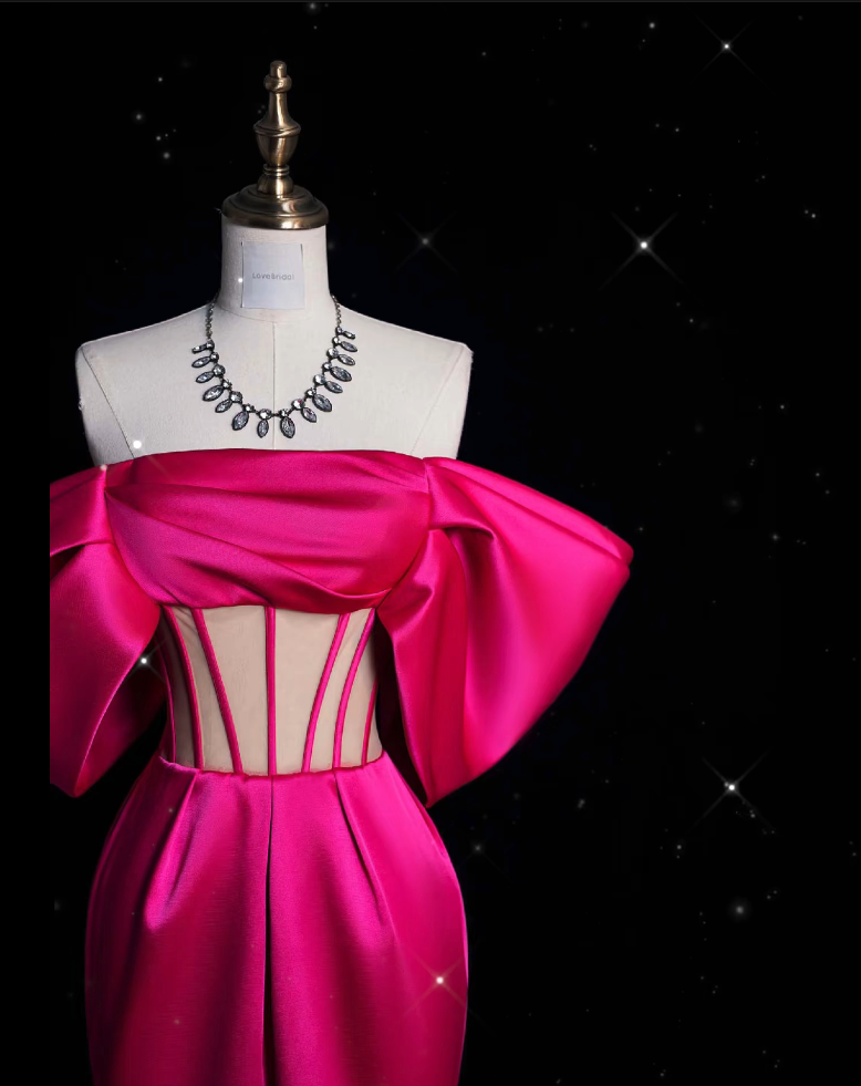 Sexy Mermaid Off The Shoulder Neckline Satin Pink Long Prom Dresses Party Dress