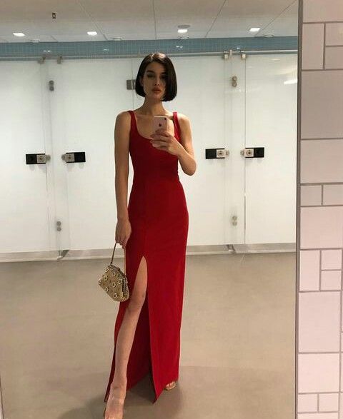 Red Simple Prom Dress With Side Split Elegant Evening Dress