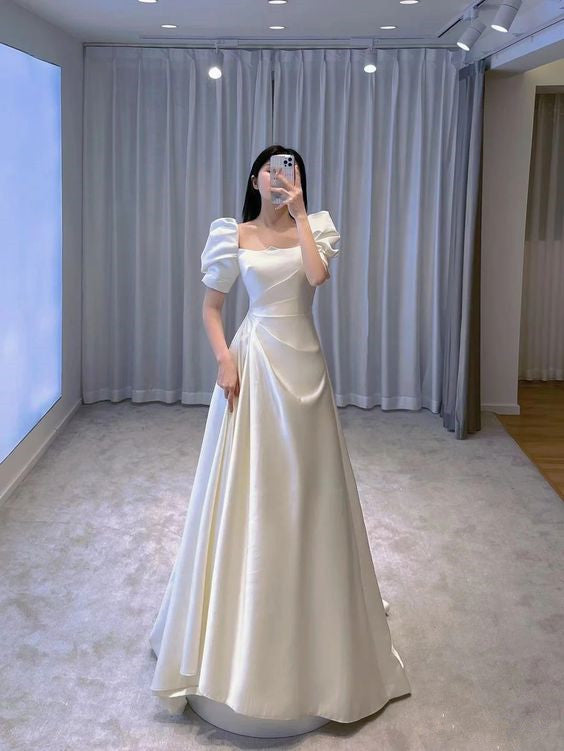 White Satin Wedding Dress Charming Bridal Dress