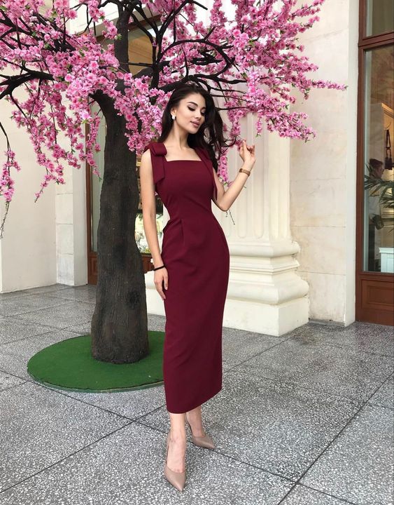 Simple Midi Length Prom Dress Elegant Party Dress