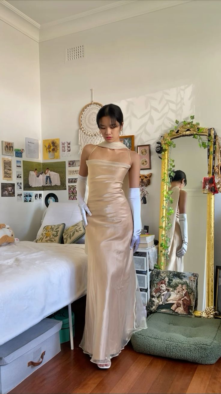 Vintage Spaghetti Stgraps Evening Dress Formal Satin Prom Dress