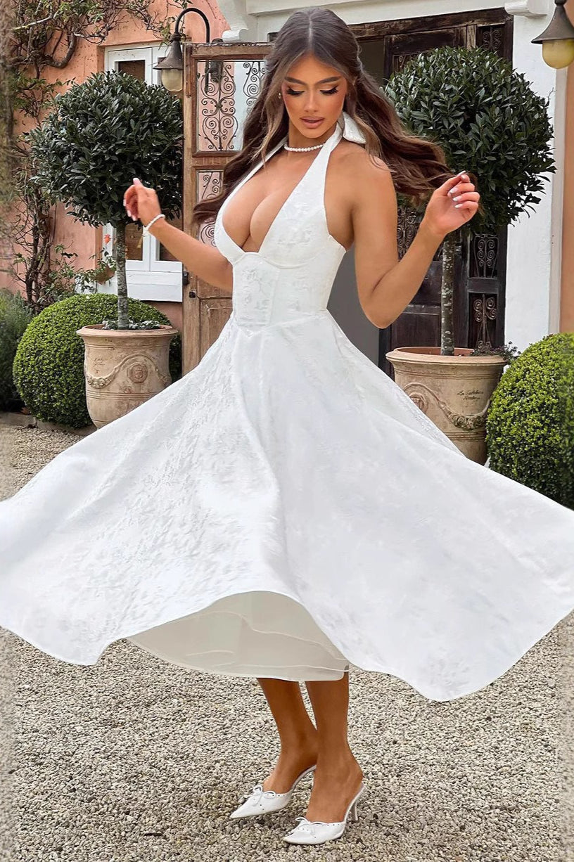 Jacquard Halter V Relaxed Dress for Boutique Fashion Look