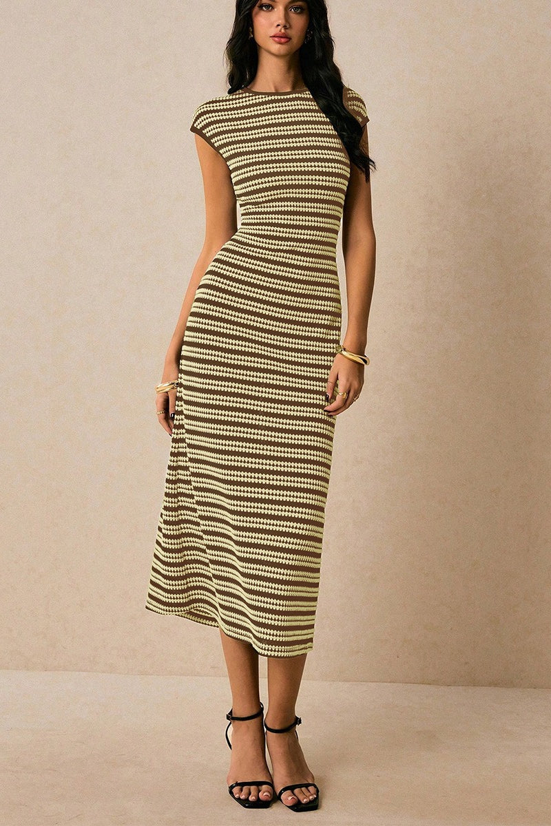 Striped Knit Bodycon Work Dress - View 7 | VelvetHem