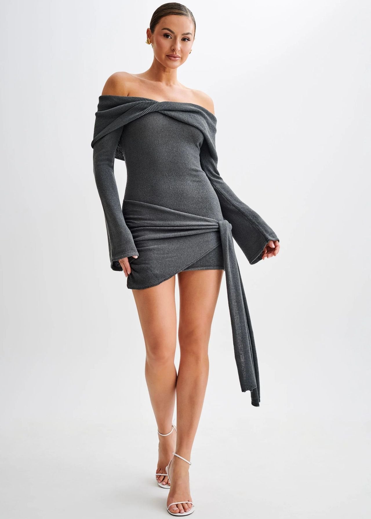 Off Shoulder Knitted Wrap Dress Modern Elegance