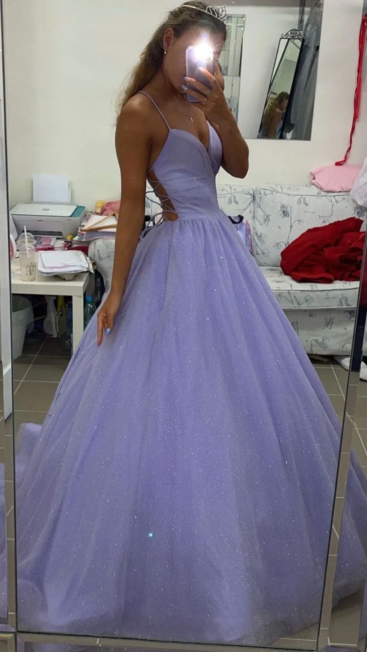 Purple V-Neck tulle long Prom & Evening Dress - View 2 | FashionDia