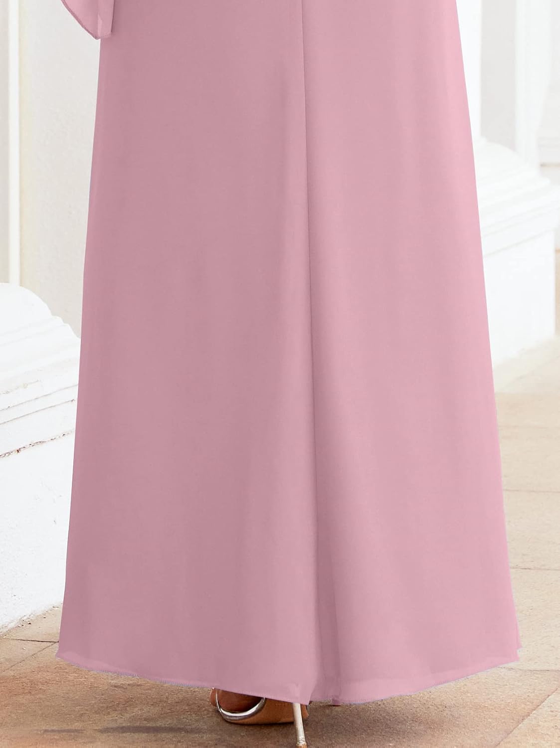 Sunnderly Chiffon Plus Size Mother of The Bride Dresses Formal Prom Gown Ruffle Cape - View 3 | VelvetHem
