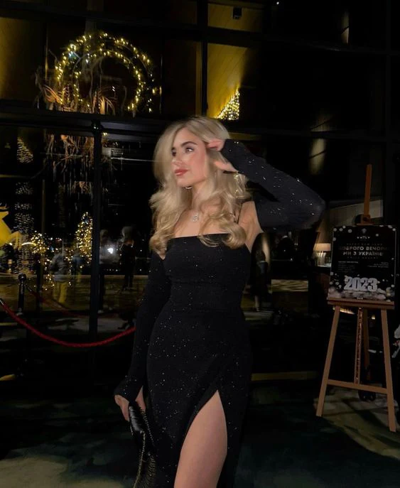 Sexy Black Prom Dress Sequin Slit Sheath Birthday Party Dress With Gloves