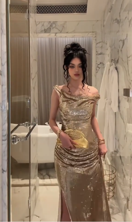 Elegant Champagne Gold Sequins Mermaid Prom Dress,Off Shoulder Slit Long Prom Dress Party Gown